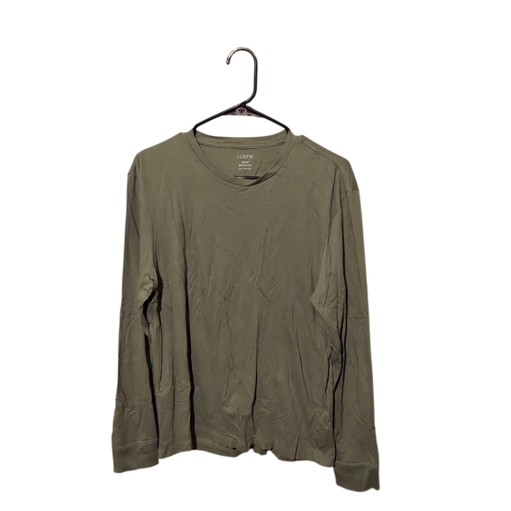 J. Crew Light Green Crew Neck Top Shirt Medium Washed Long Sleeve Preppy
